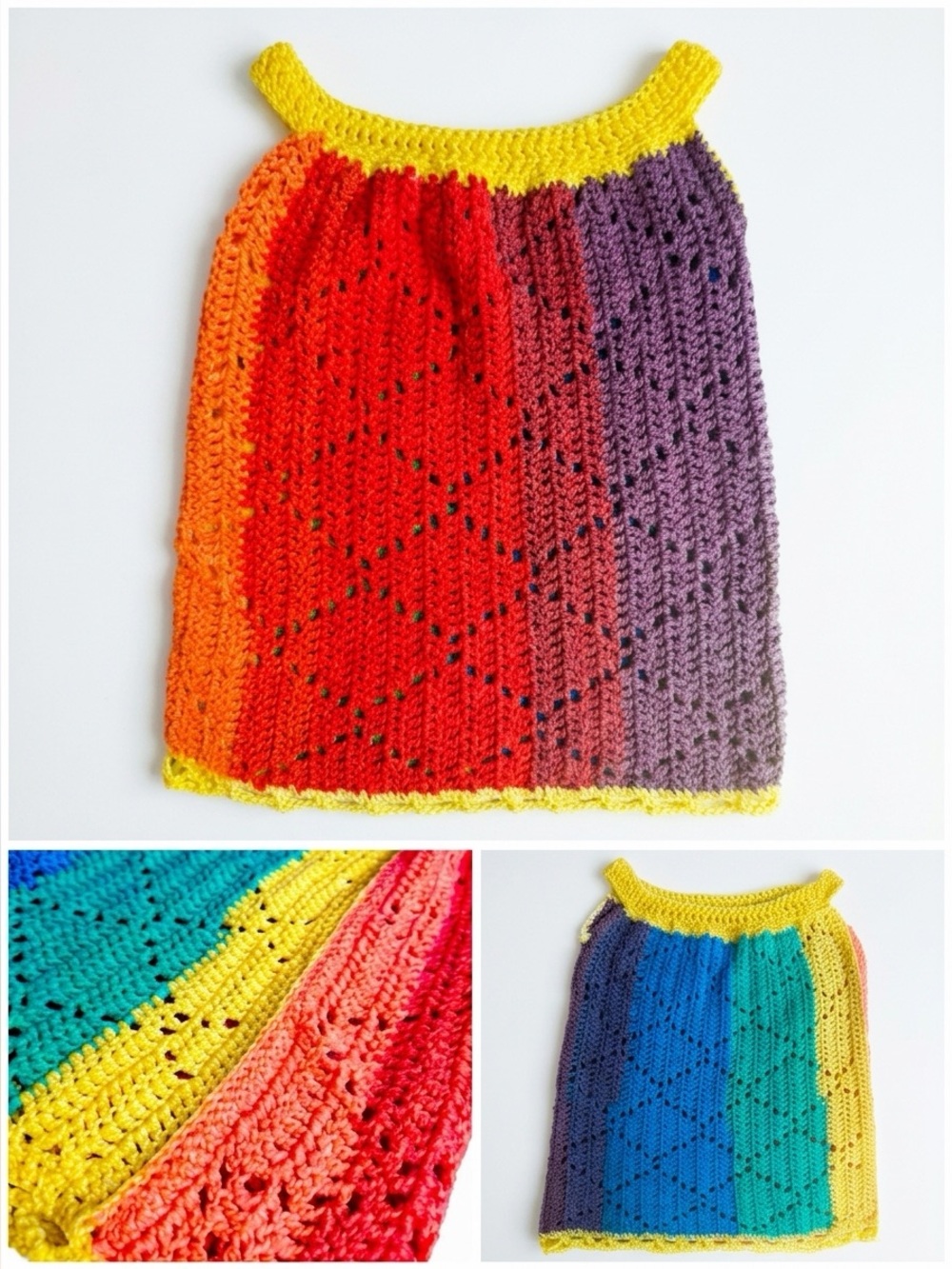 Handmade Crochet Rainbow Pinafore Overalls Suspender Skirt Dress Size 4T